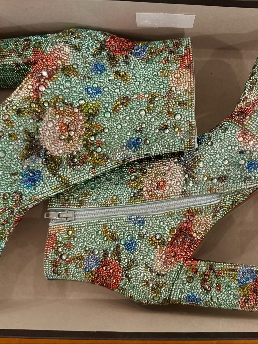 Betsey Johnson SB-CADYF Mint Multi Floral Embellished Ankle Boot - Picture 2 of 5